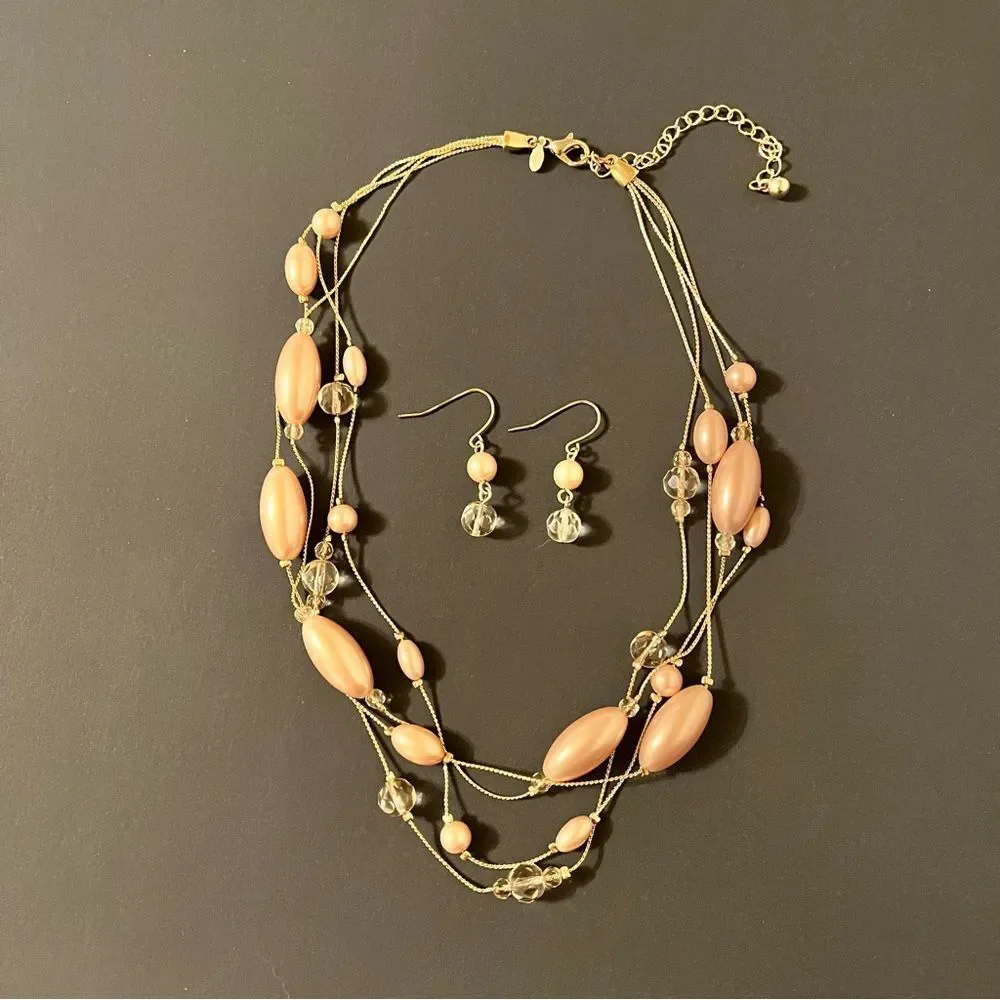 Premier Designs Carolyn Necklace and Earrings Set Gold Tone Faux Pearls Delicate